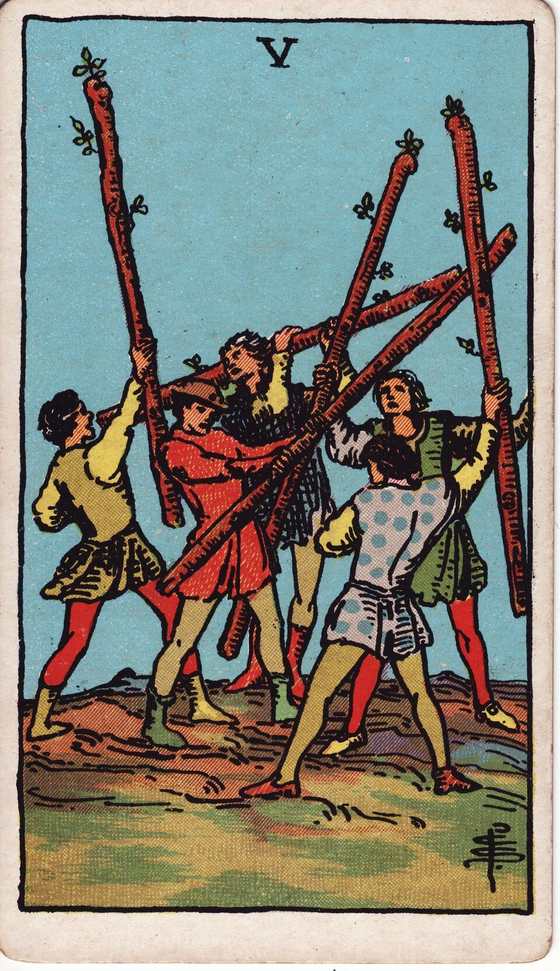 权杖五 Rider–Waite–Smith tarot card